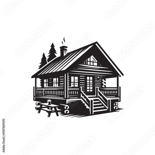 Cabin residential silhouette vector design art illustration.