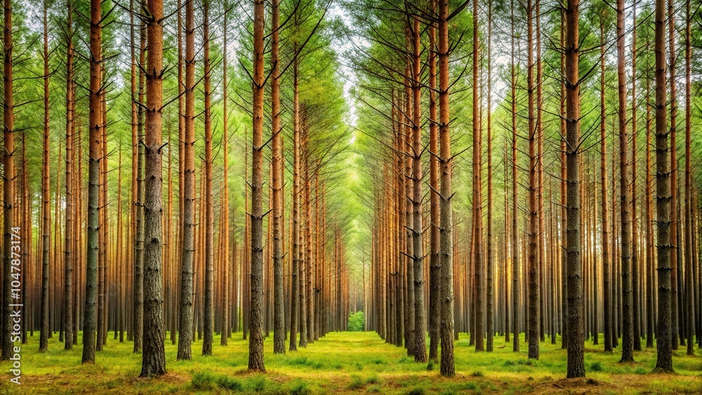 Fototapeta premium Symmetrical pine forest in early spring