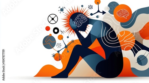 Abstract representation of mental health challenges and brain activity