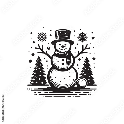 Snowman silhouette vector design art illustration