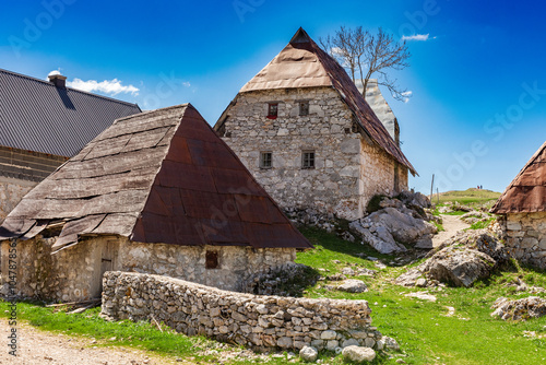 Old stone houses at remote village Lukomir in Bosnia and Herzegovina.