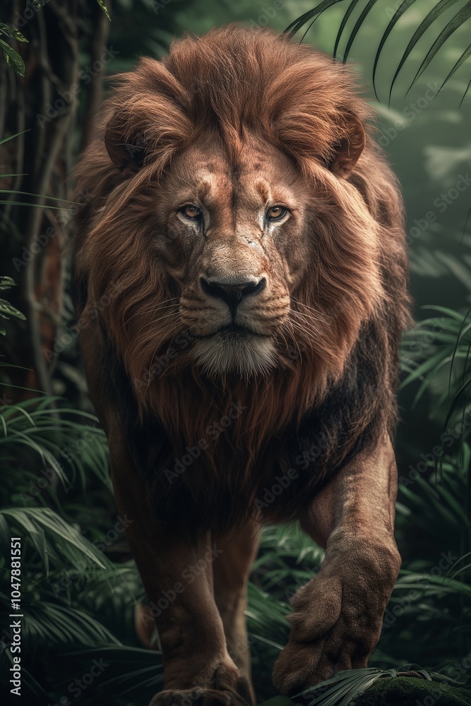 Photorealistic Muscular Lion in Jungle: Capturing the Majestic Power of the King of the Wild Photorealistic Muscular Lion in Jungle: Capturing the Majestic Power of the King of the Wild