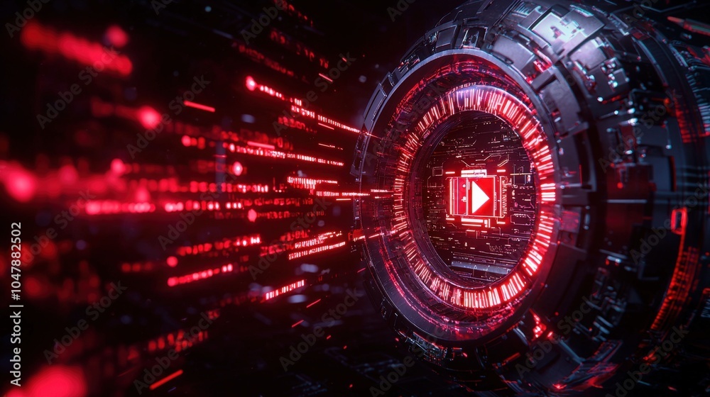 Futuristic digital interface with red glowing technology and data network Futuristic digital interface with red glowing technology and data network