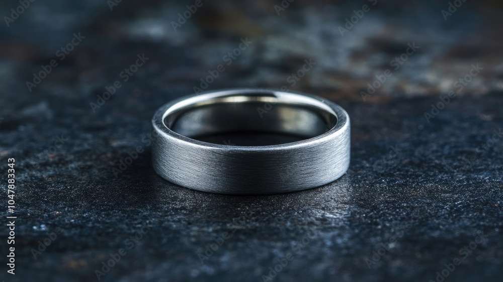 Sleek Silver Wedding Band on Dark Surface Sleek Silver Wedding Band on Dark Surface