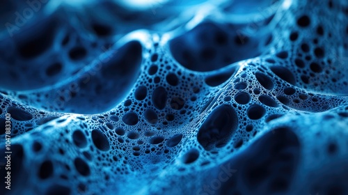 Abstract Macro Image of Blue Foamy Substance with Circular Holes