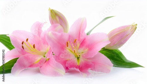 Lily pink on white background isolated. Beautiful flower.