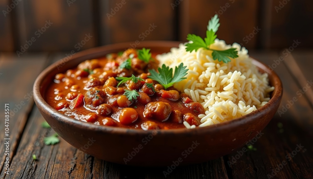 Delicious meal of beans and rice ready to be savored Delicious meal of beans and rice ready to be savored