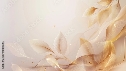 Abstract Golden Leaves with Delicate Veins on a Soft Beige Background