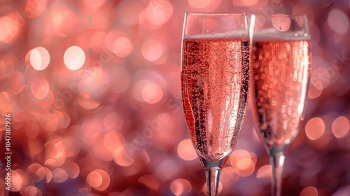 Pink Champagne Celebration with Sparkling Bubbles and Bokeh Lights