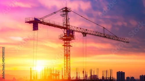 Construction Crane Silhouette at Sunset