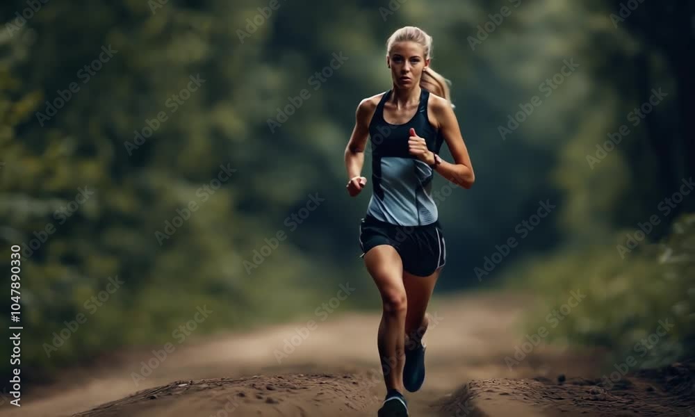 Athletic woman jogging on a forest trail