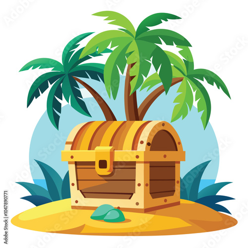 Treasure chest wooden on sand vector illustration isolated on a white background