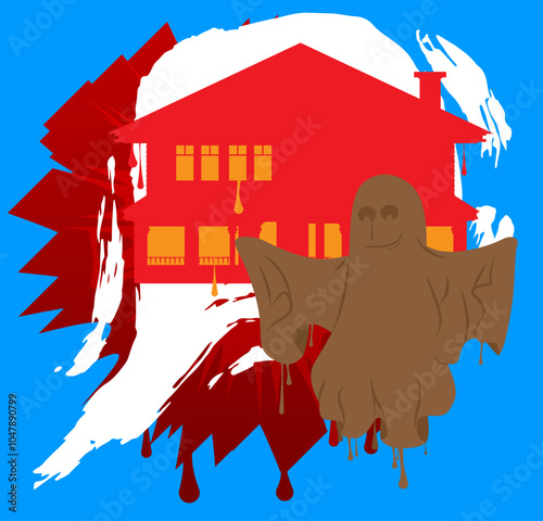 Halloween Ghost and House Graffiti tag. Abstract modern street art decoration performed in urban painting style.