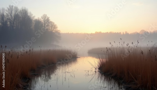  Misty marsh at sunrise serene and tranquil