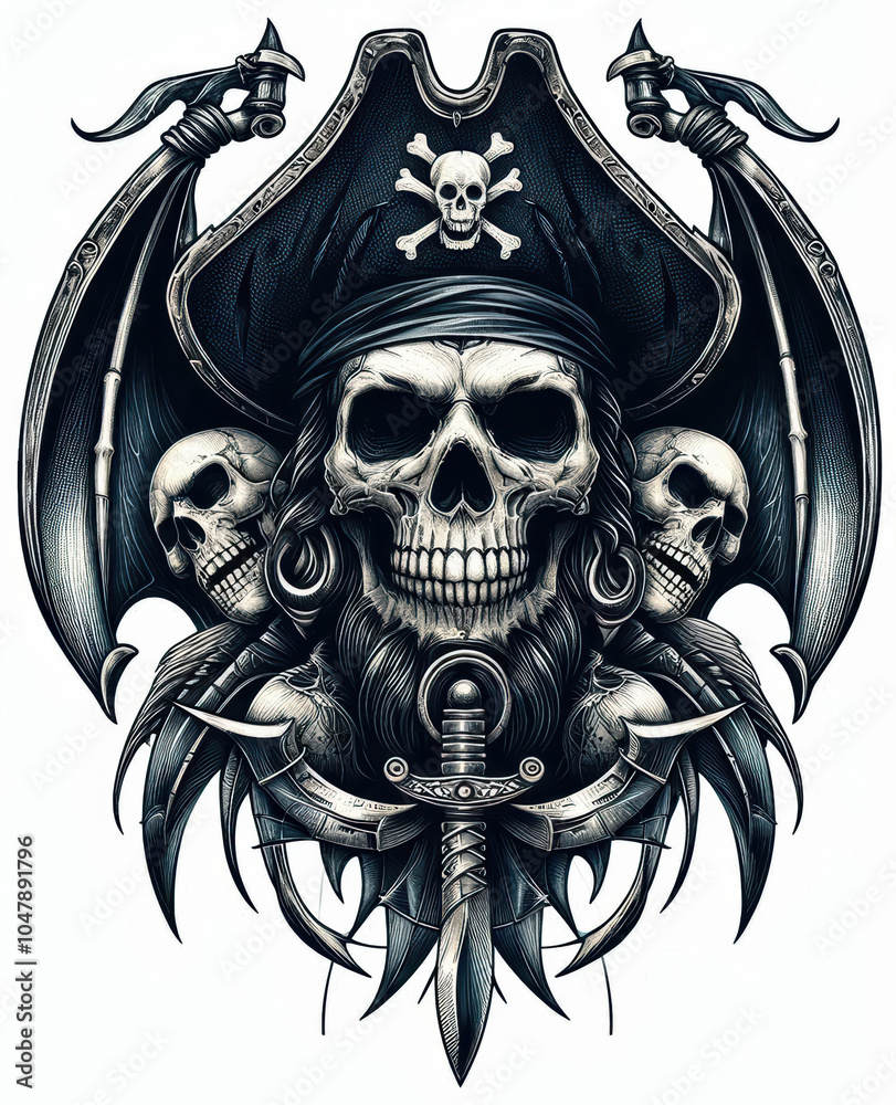 Fototapeta premium TRIBAL TATOO トライバル タトゥ 刺青 ドクロ 海賊