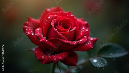  Rose in bloom dewdrops in the morning light