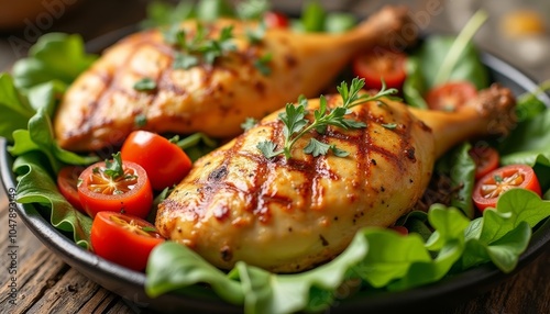  Delicious grilled chicken with fresh tomatoes and greens