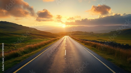 Lake District Sunset Panorama with Mountain Road