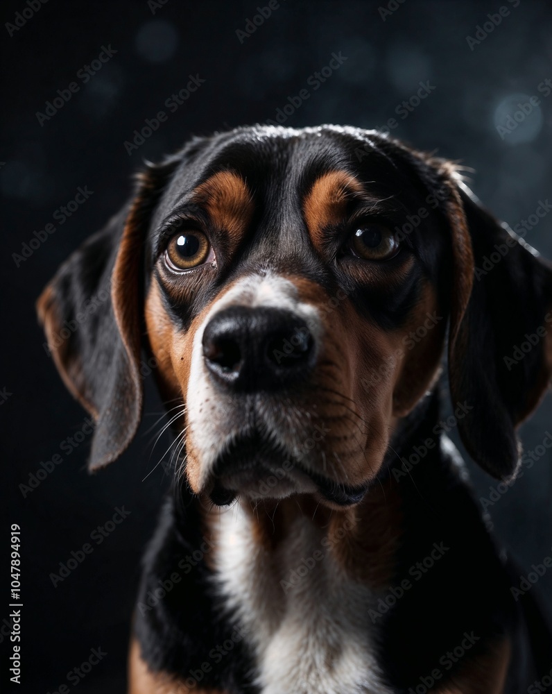 Professional Photography of Black Beagle Sitting Front View Professional Photography of Black Beagle Sitting Front View