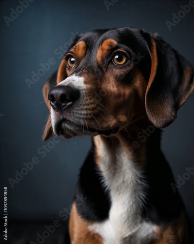 Professional Photography of Black Beagle Sitting Side View