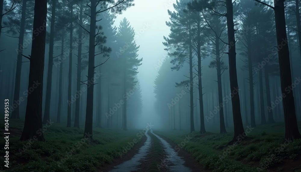 Obraz premium Enchanted Pathway in a Misty Forest