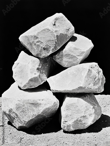 Black and White Stacked Stones in Abstract Arrangement