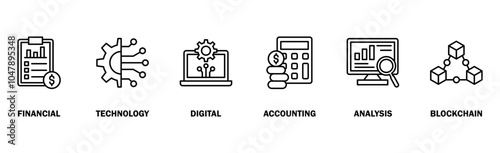 Fintech banner web icon vector illustration concept with icon of financial, technology, digital, accounting, analysis and blockchain