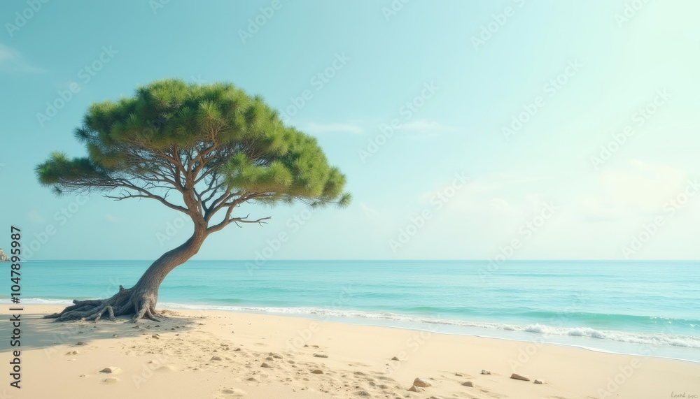 Tranquility by the sea A solitary tree on a serene beach Tranquility by the sea A solitary tree on a serene beach