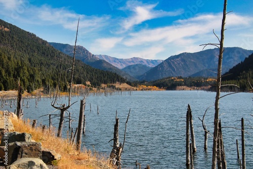 Autumn on Earthquake Lake (Quake Lake) in Montana. photo