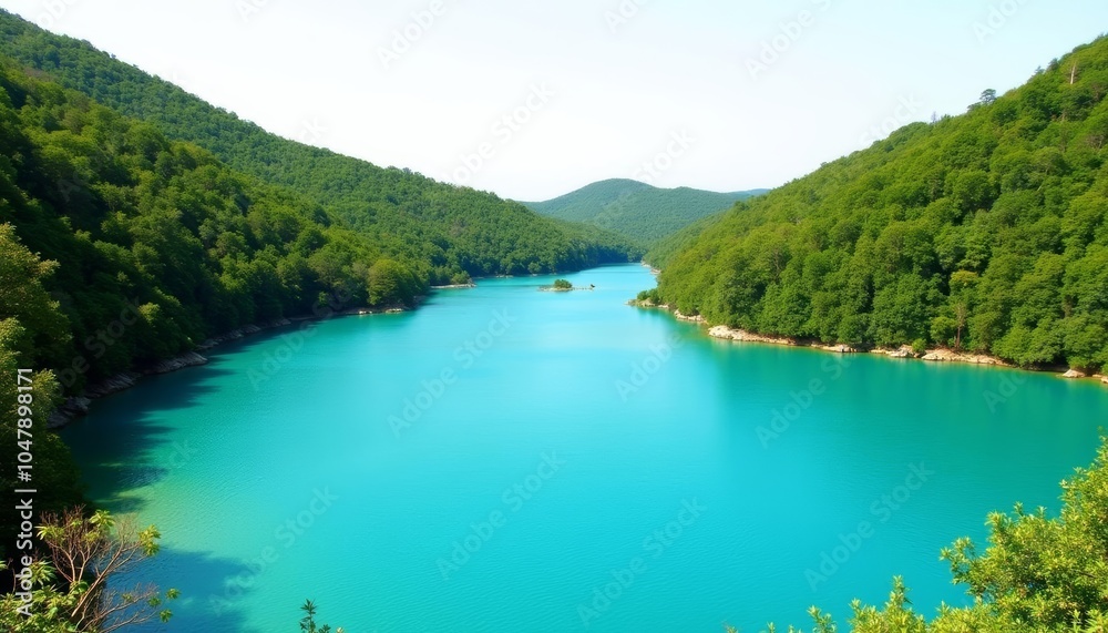 Enchanting lake nestled amidst verdant mountains Enchanting lake nestled amidst verdant mountains