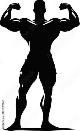 bodybuilder black and white silhouette illustration