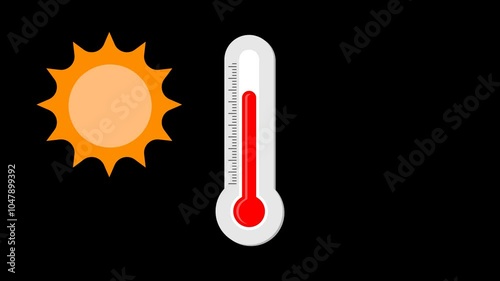 Animation of a thermometer going from a hot temperature to a cold temperature. Transparent background, Video 4K