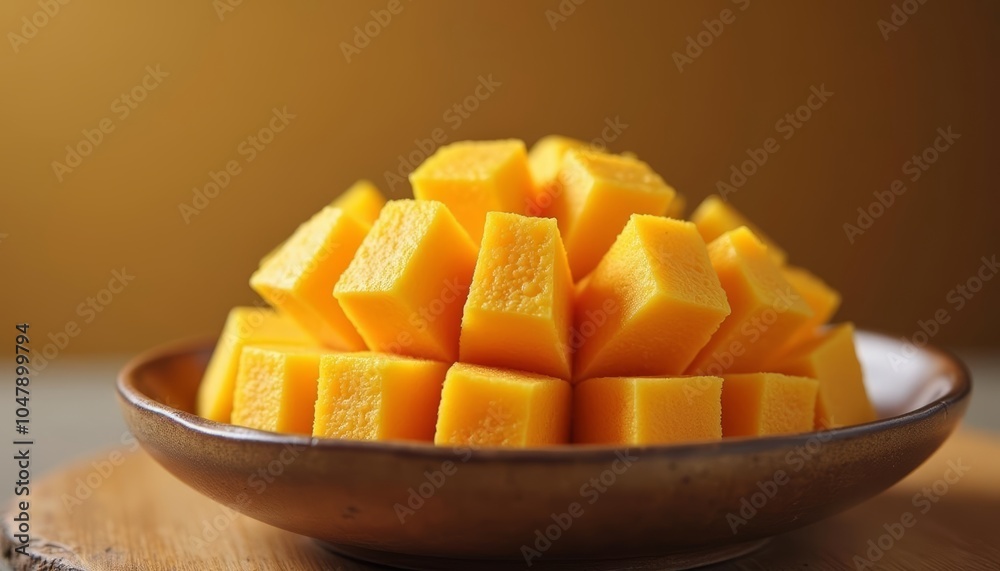 Freshly cut mango cubes ready to enjoy Freshly cut mango cubes ready to enjoy