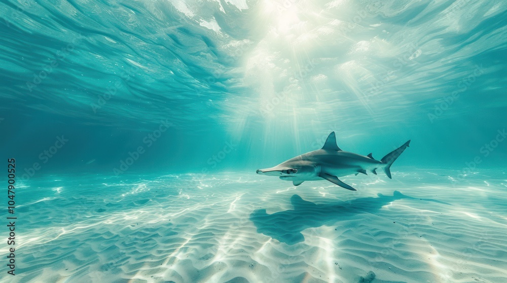 Hammerhead Shark Swimming Through Sunlit Shallow Water Hammerhead Shark Swimming Through Sunlit Shallow Water