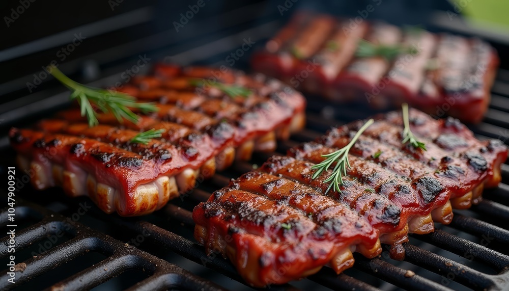  Grilling to perfection  Sizzling ribs on the barbecue