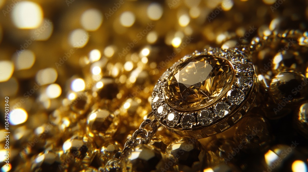 A close-up of luxurious golden jewelry, showcasing intricate designs and sparkling details. A close-up of luxurious golden jewelry, showcasing intricate designs and sparkling details.