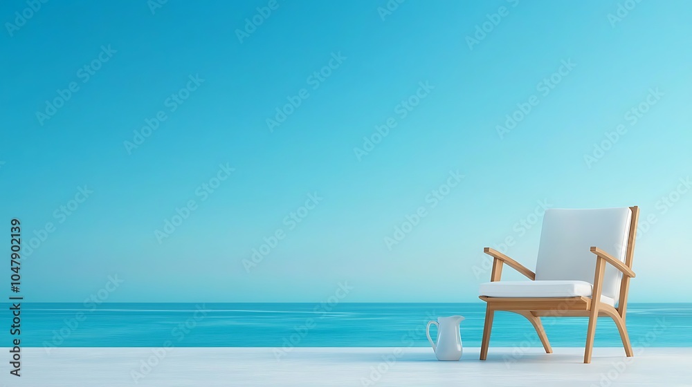 Relaxing Beach Chair by the Calm Ocean Water Relaxing Beach Chair by the Calm Ocean Water
