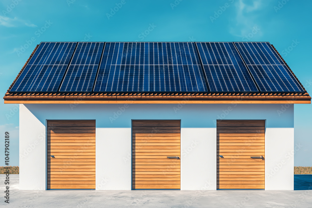 Electric car charging, solar panels, sustainable urban environment