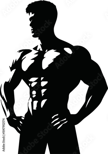 bodybuilder black and white silhouette illustration