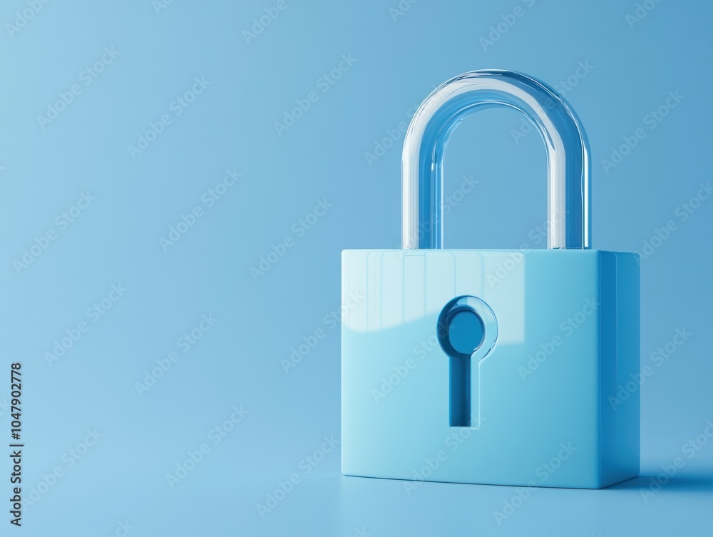 Naklejka premium A blue padlock on a light blue background.