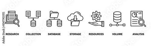 Big data banner web icon vector illustration concept with icon of research, collection, database, storage, resources, volume and analysis