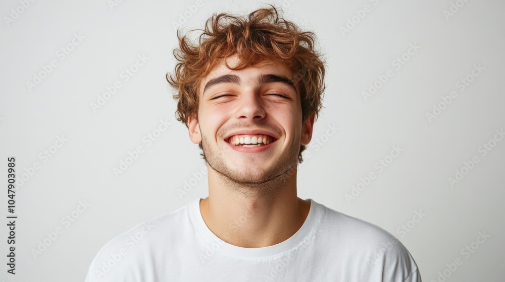 Joyful Young Man Smiling Against White Background Joyful Young Man Smiling Against White Background