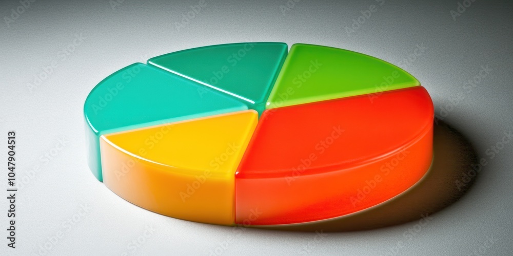 Fototapeta premium A colorful pie chart divided into five sections, showing data visualization.