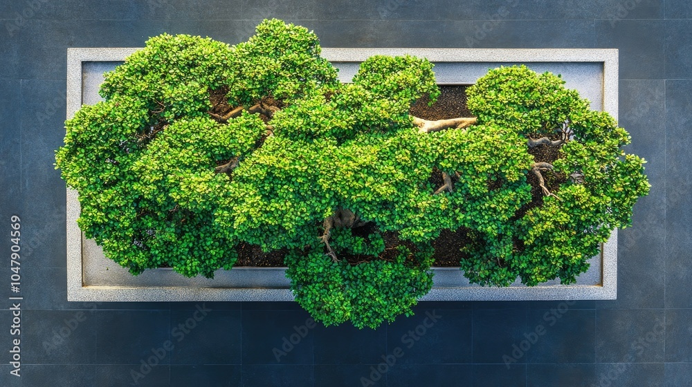 Fototapeta premium Lush Green Bonsai Tree in Modern Planter