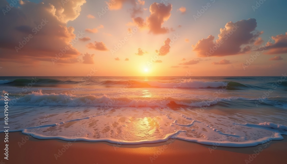 Fototapeta premium Sunset on the beach a serene moment captured