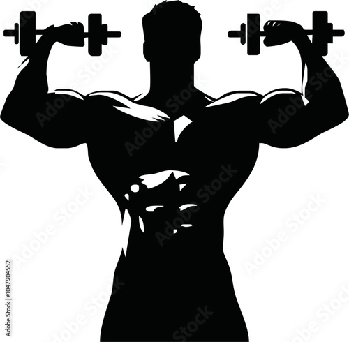 bodybuilder black and white silhouette illustration