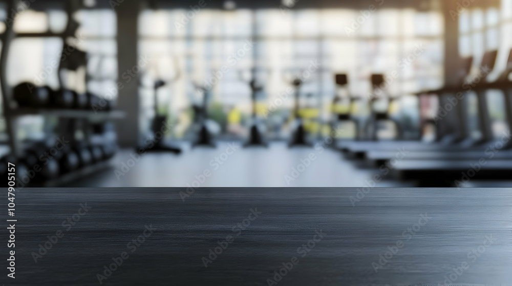 Fototapeta premium Modern Black Tabletop in a Gym Interior Setting