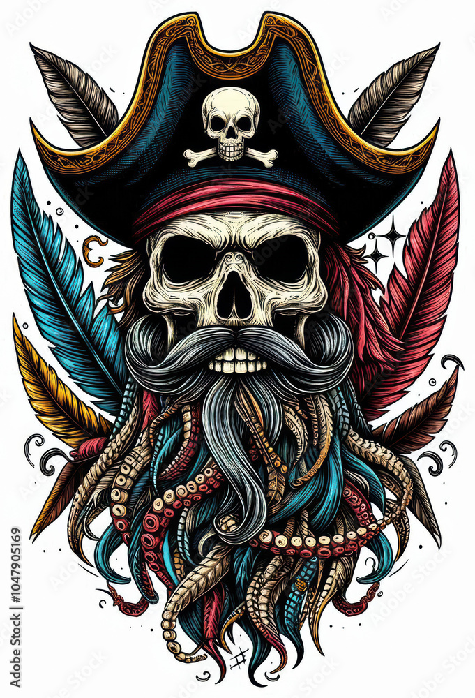 Obraz premium TRIBAL TATOO トライバル タトゥ 刺青ドクロ 海賊