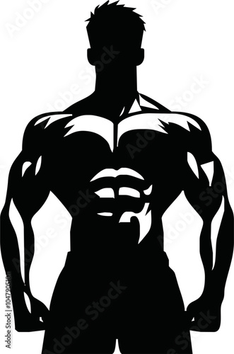 bodybuilder black and white silhouette illustration
