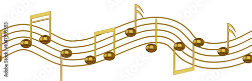 seamless border with gold musical notes. seamless musical pentagram with 3d golden notes